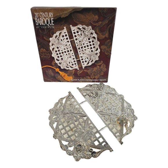 20th Century Baroque Silver-Plated Expandable Trivet Godinger Fleur de Fleur NIB - Picture 1 of 8